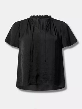 Torrid Satin Tie-Front Ruffle-Neck Blouse